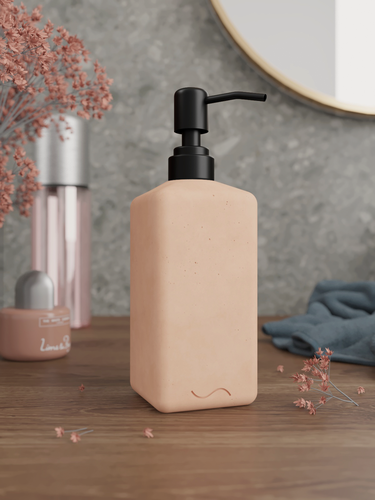 Изображение товара Дозатор для жидкого мыла Emily Slim с черной металлической помпой, бетон 250 мл, розовый матовый