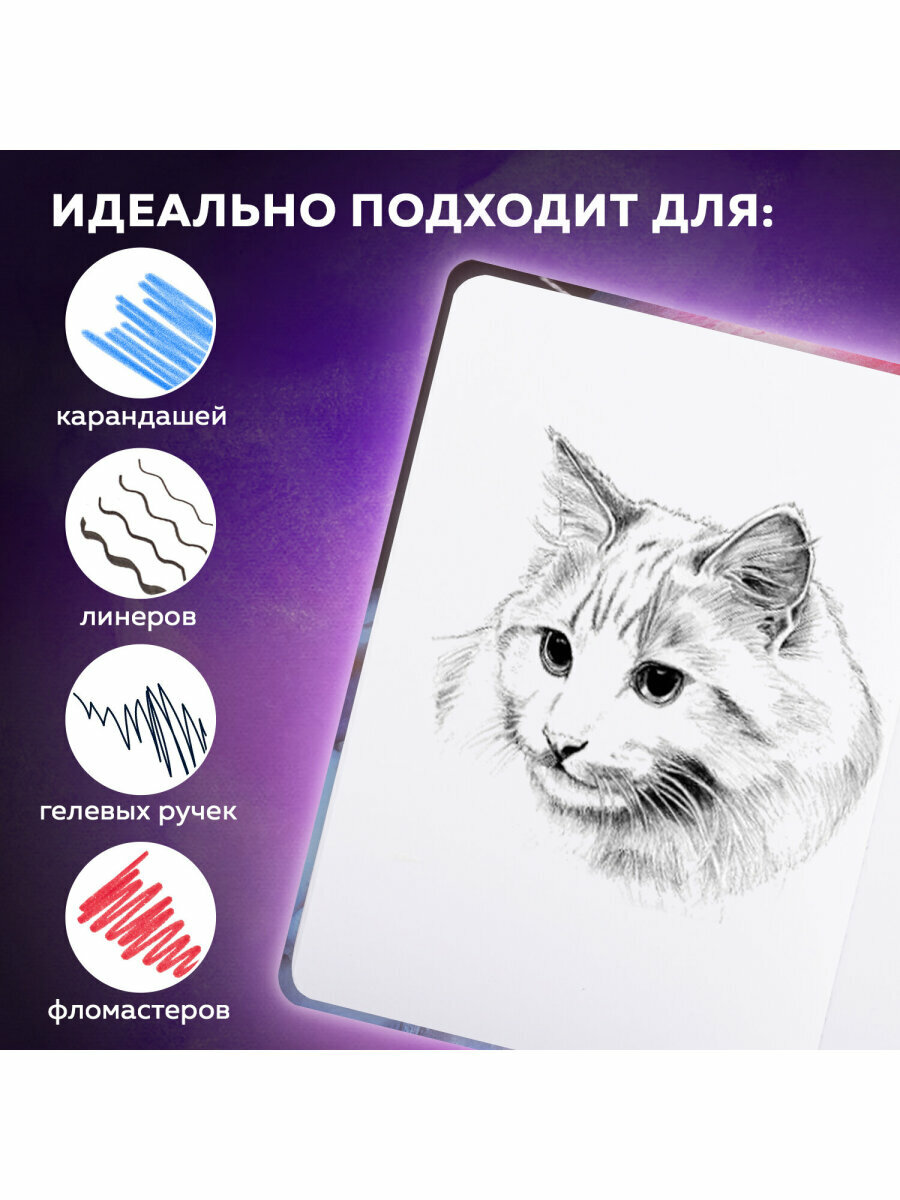 Блокнот-Скетчбук с белыми страницами для рисования эскизов 120 г/м2, 145х203 мм, 80 листов, резинка, твердый, Brauberg Art Classic Фламинго, 114584 — фото 1