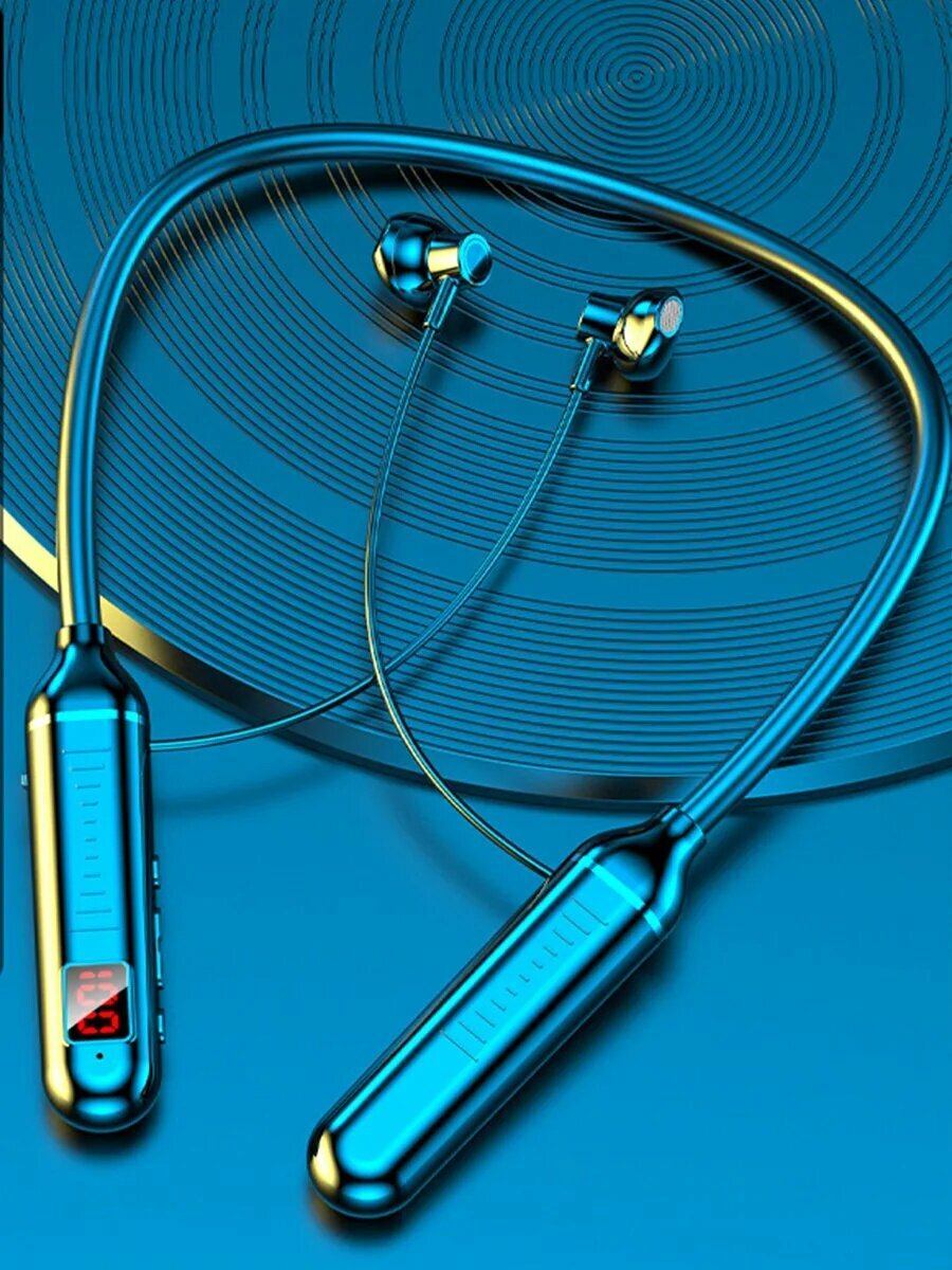 Наушники спортивные на шею Bluetooth для бега и тренировок с микрофоном