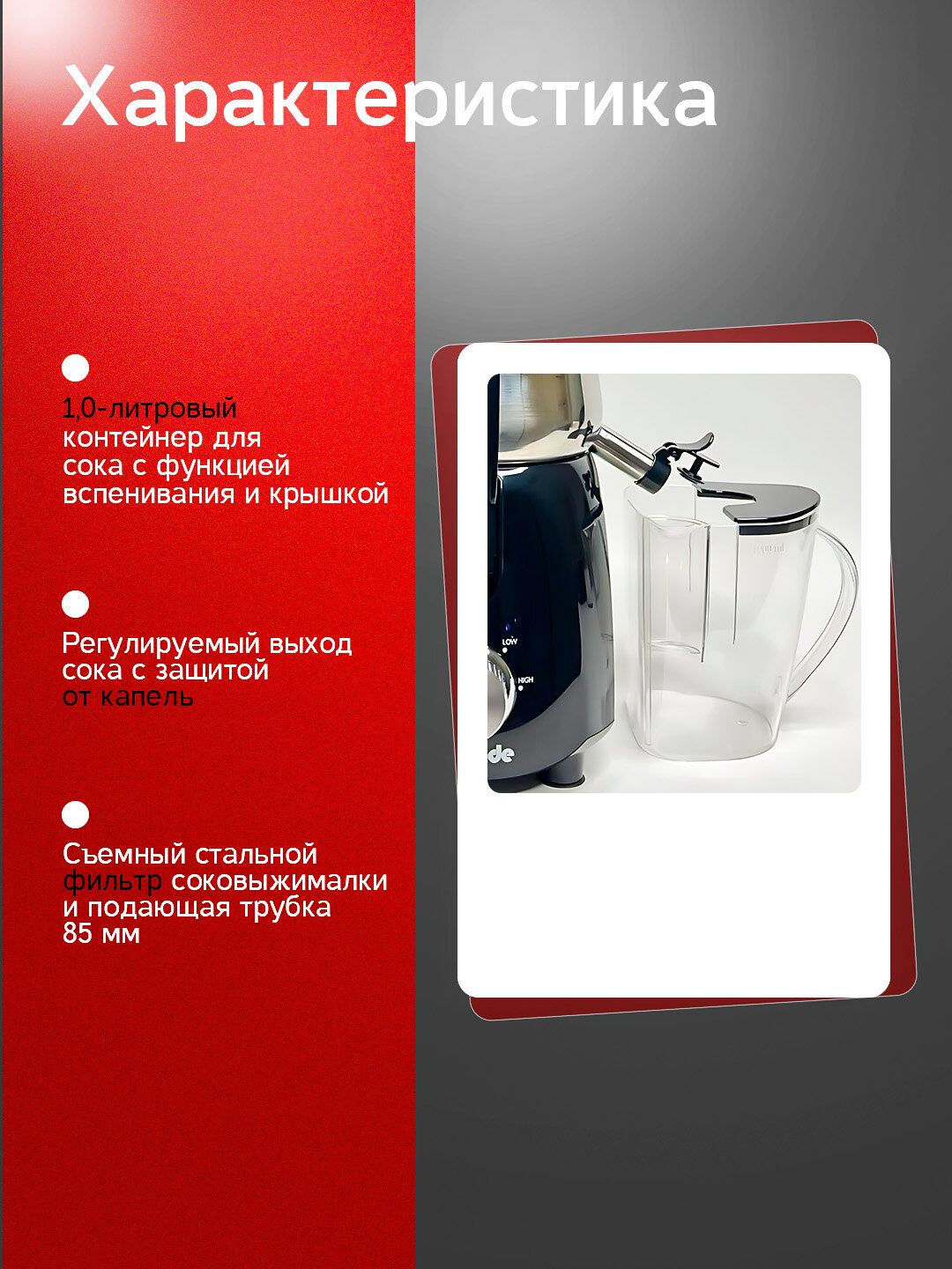 Соковыжималка Bemonde "BM-JE1023", нержавеющая сталь, 1000Вт — фото 1