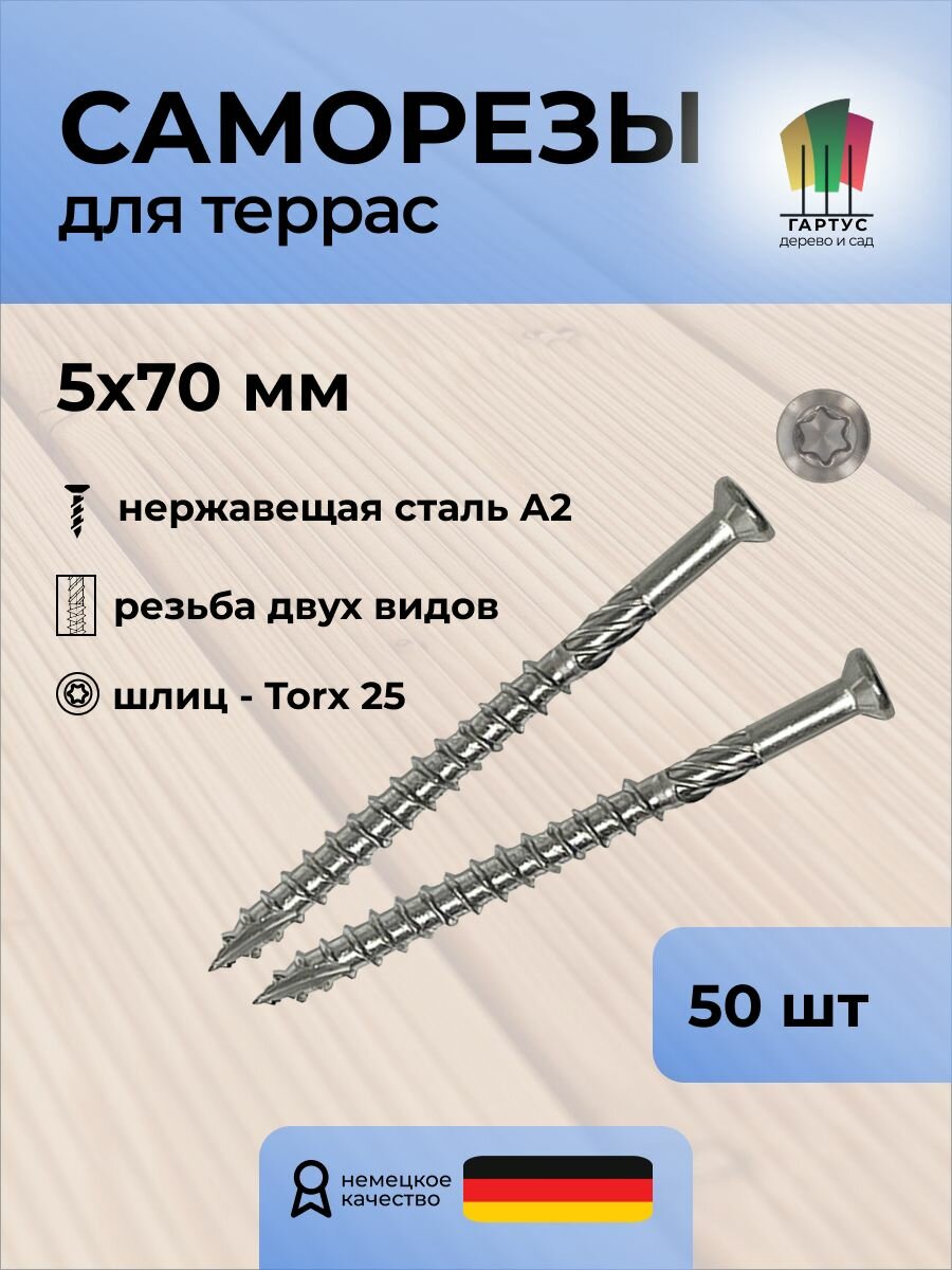 Саморезы гартус по дереву T-DRILL из нержавеющей стали 5x70/46, TX25, 50 шт/упаковка (Schafer+Peters GmbH)