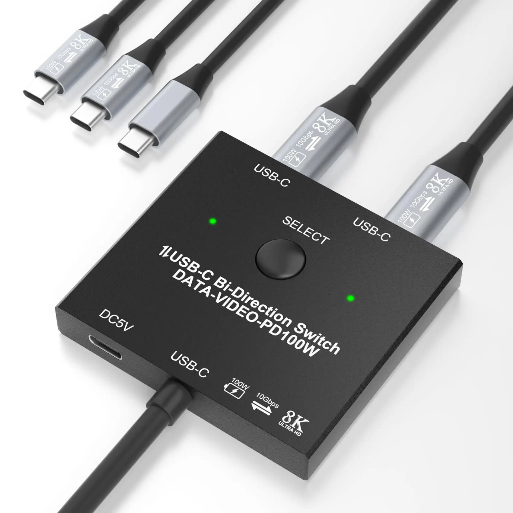 8K USB C-переключатель, двунаправленный, 100 Вт, зарядка, 10 Гбит/с, передача данных, видео, KVM-переключатель для 2 компьютеров, 8K при 60 Гц, 4K при 144 Гц, 8K USB C Switch