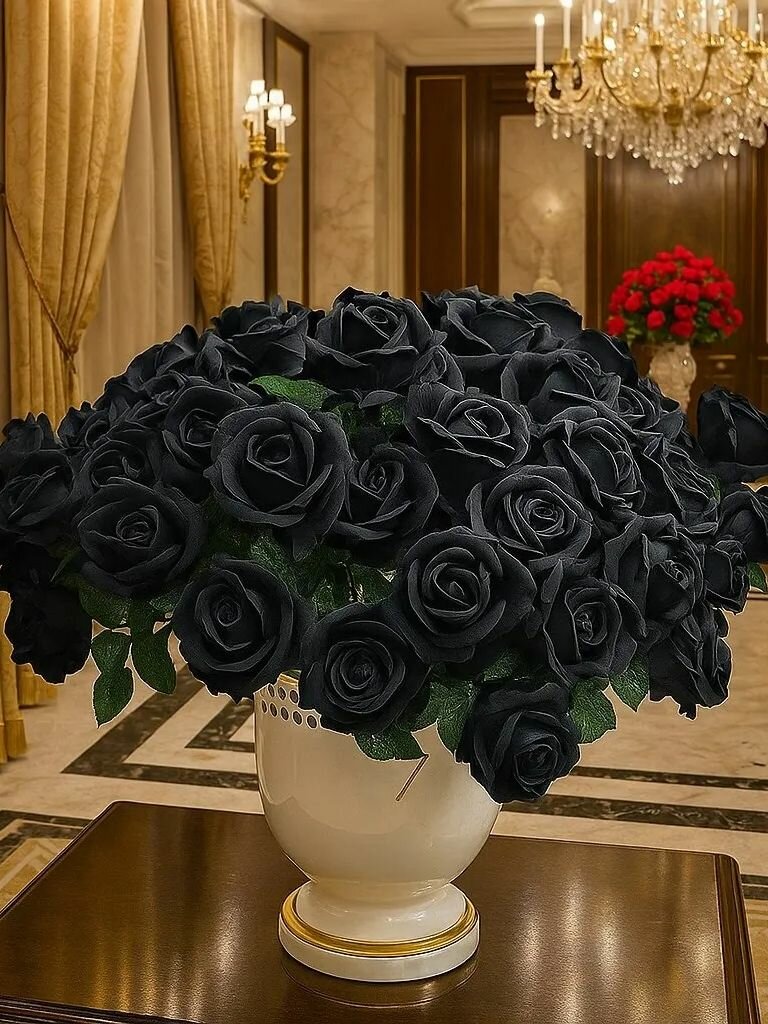 Букет чёрных искусственных роз 50шт.