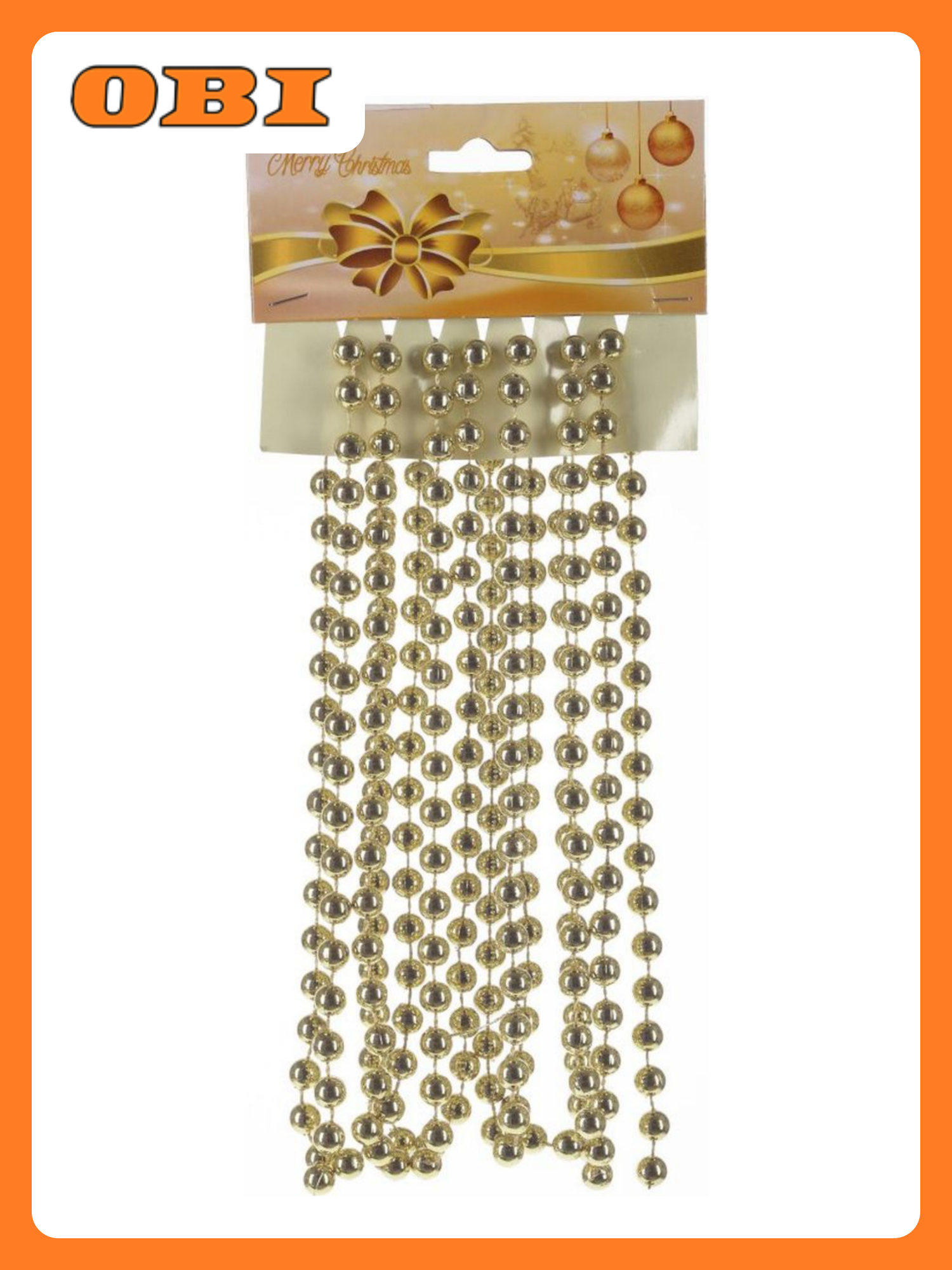 Украшение новогоднее Бусы D 0.8 см L270 W0 8 H0 8 см золотистый
