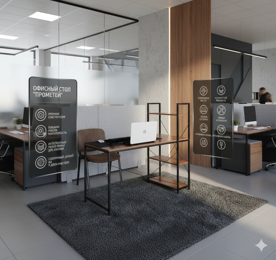 Письменный стол с полкой, для офиса, школы, компьютера , лофт