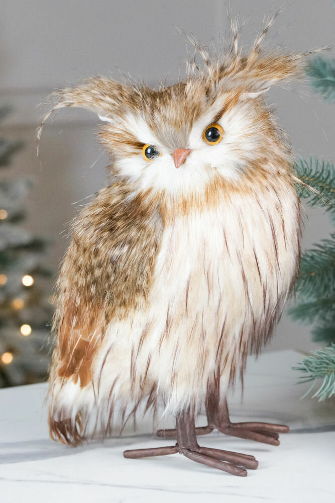 Декоративная фигура сова дарки, искусственный мех, перо, 35 см, Winter Deco 1135228