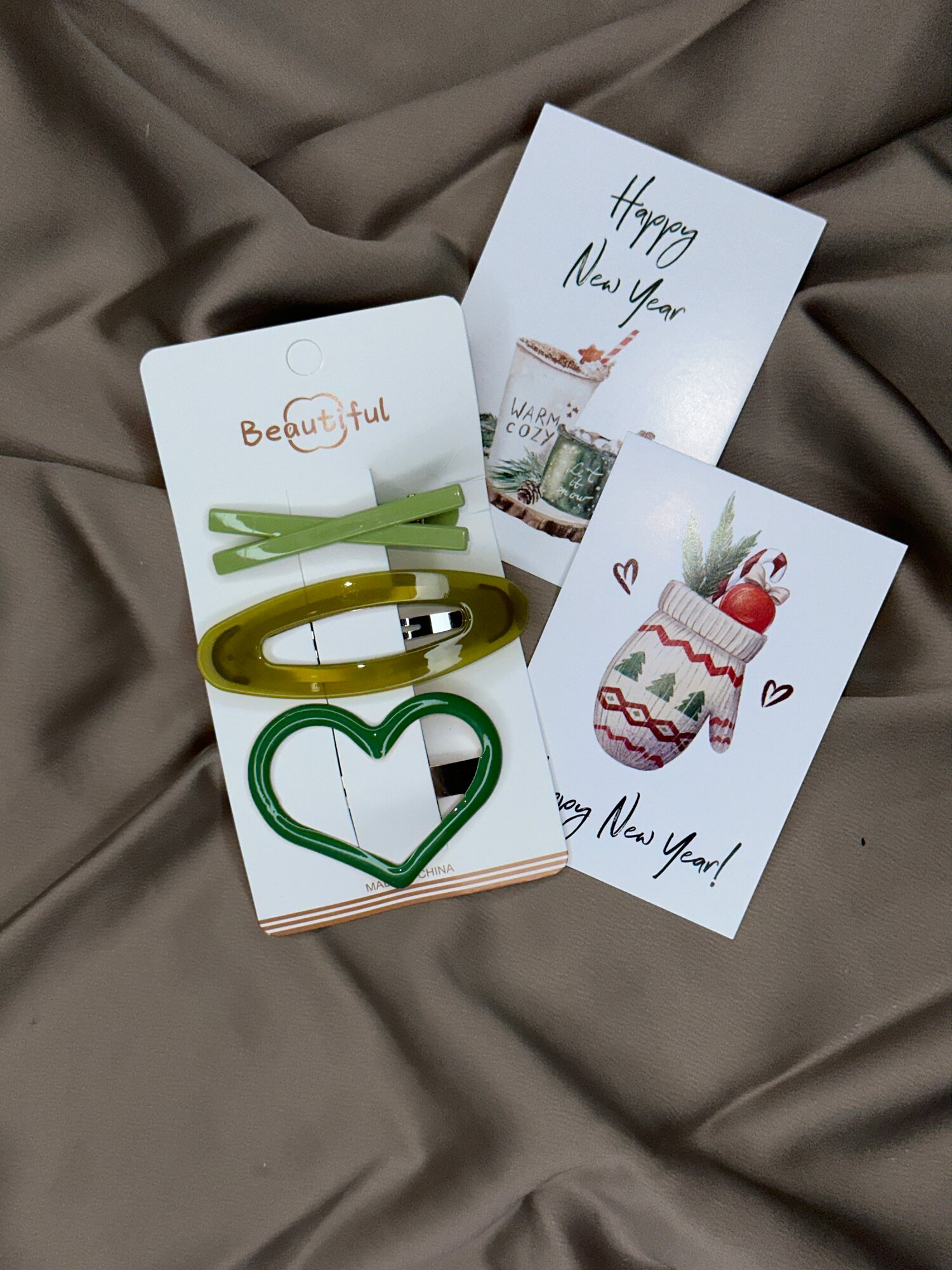 Набор заколок для укладки волос "Сердечко", 3в1, клик-механизм, цвет зеленый