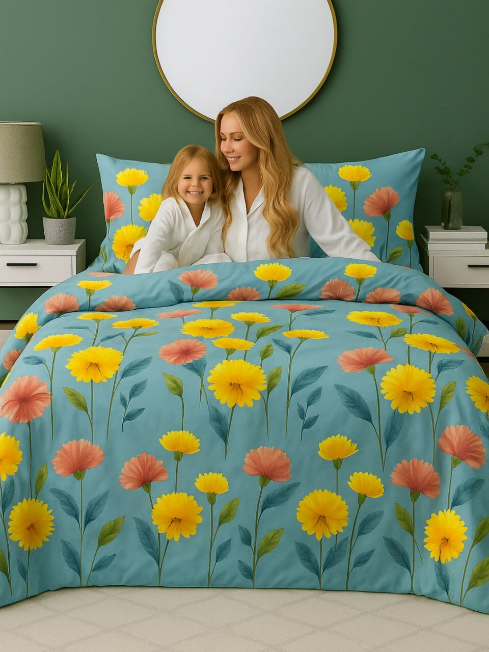 Постельное белье "Евро", Плант, простыня 200x220см, наволочки 50x70см