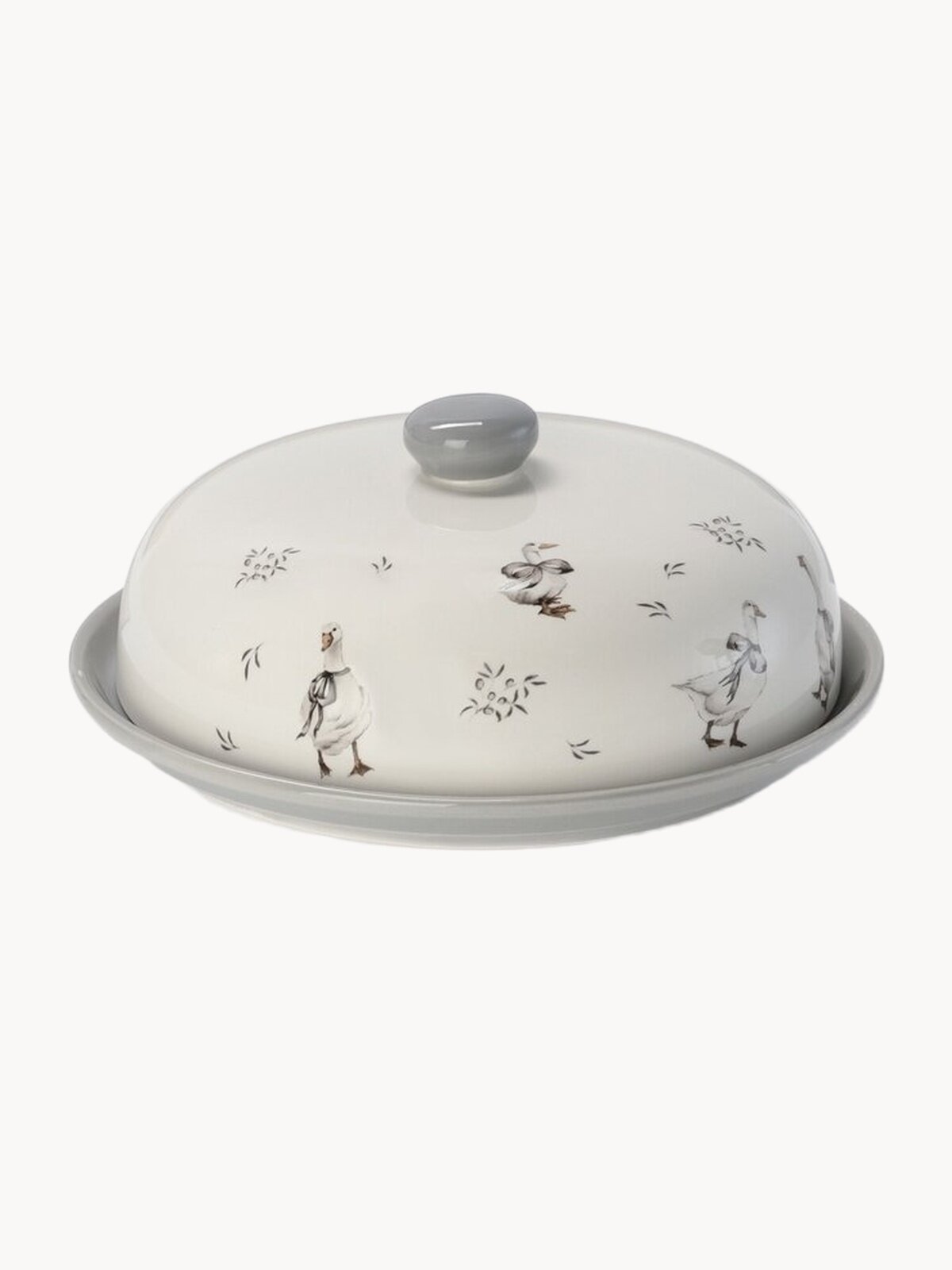 Блюдо Доляна Гуси, белый, 23 см, керамическое блюдо, для блинов, круглая форма