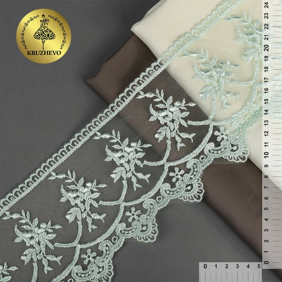 Кружево на жесткой сетке Exclusive TBY 2L476A шир.125мм цв. G5415 мятный уп.13,71м