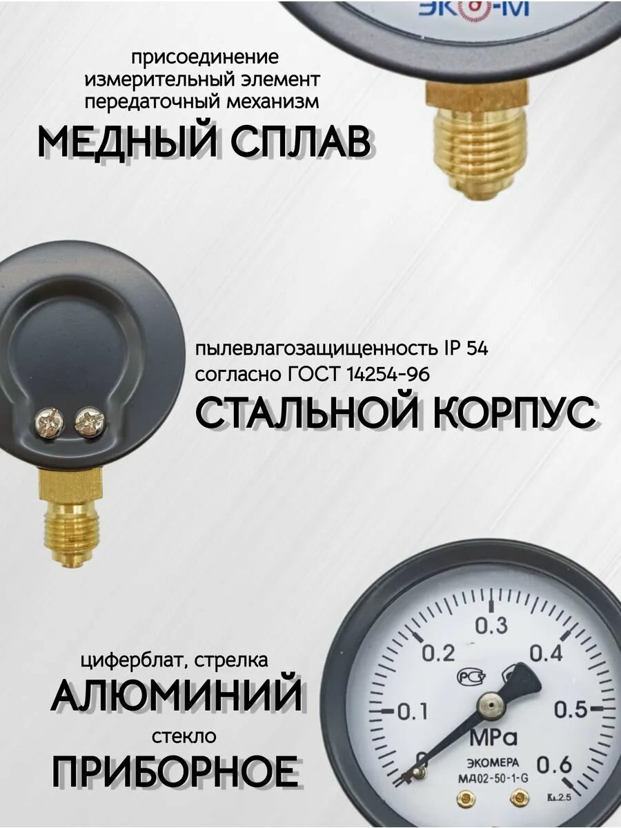 Манометр Экомера МД02-50мм 0.0,6МПа G1/4 — фото 1