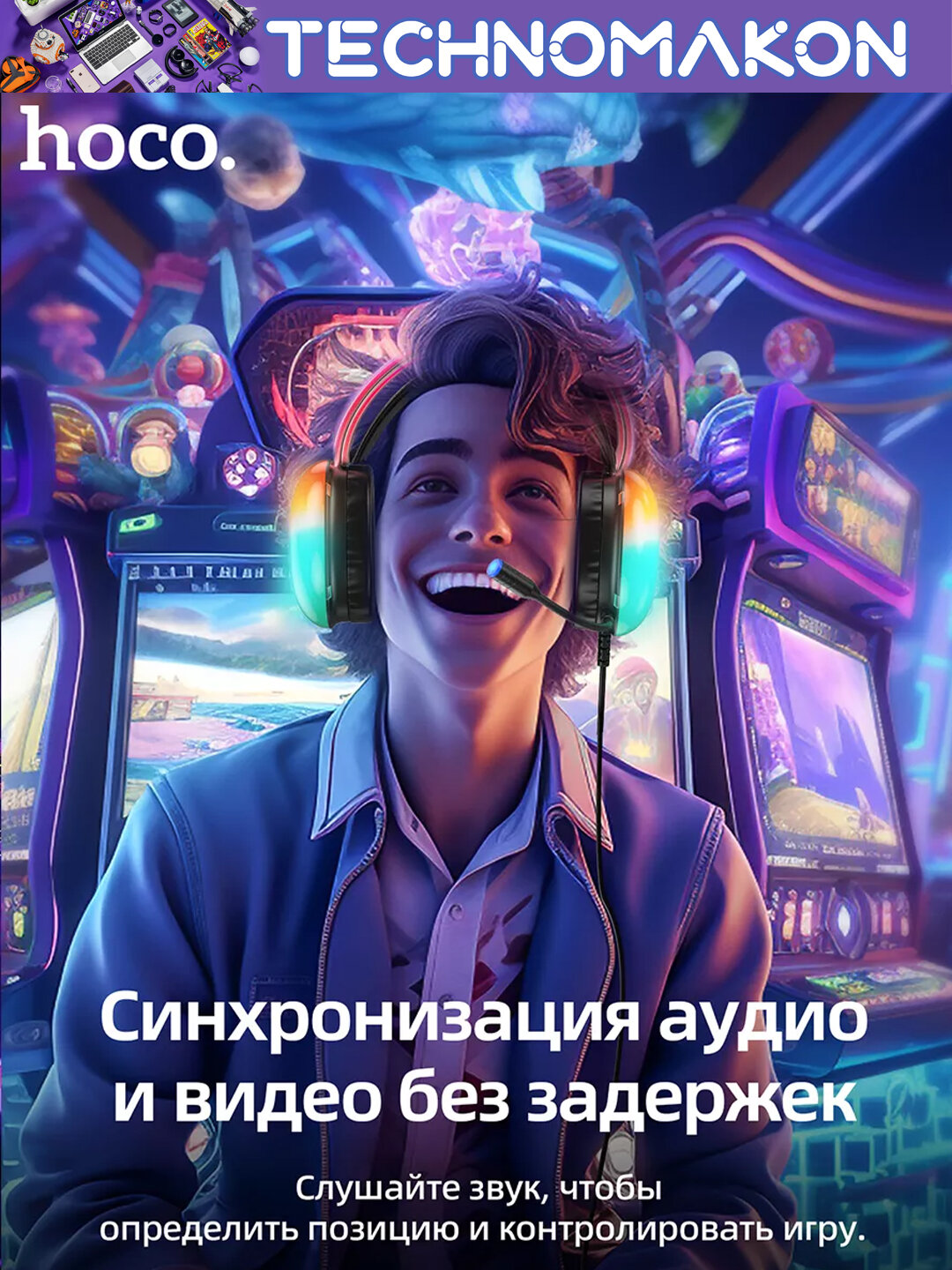 Игровые наушники Hoco "W109" Plus, накладные, с регулировкой громкости, подсветка, USB — фото 1