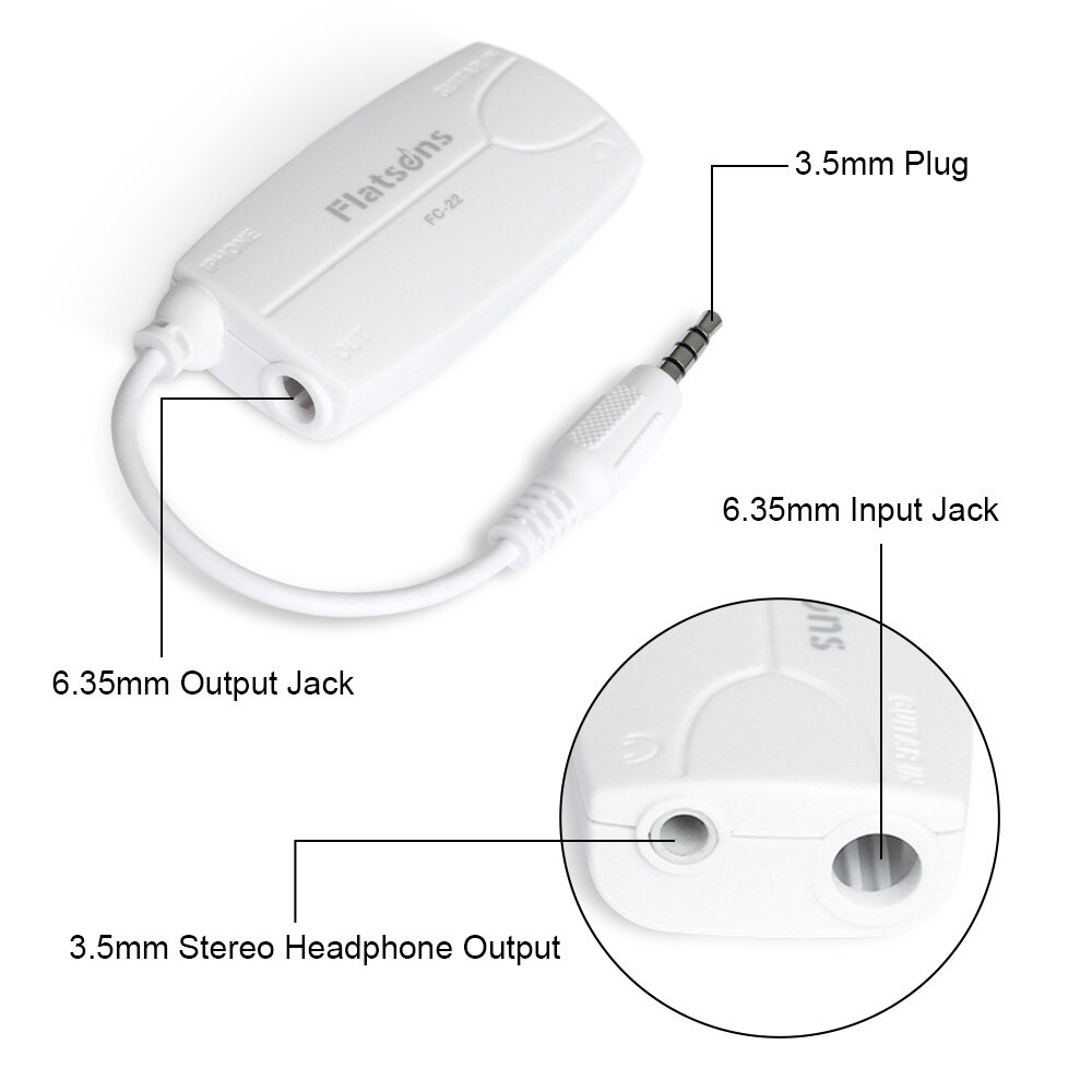 FC-22 Electric Guitar Converter 6.35mm Effects Interface Adapter 3.5mm Headphone Connector to Smartphone for Keyboards Handheld Microphones Mixers