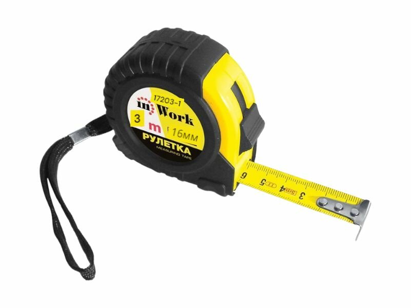 Рулетка 3 м х 16 мм, обрезин. корпус