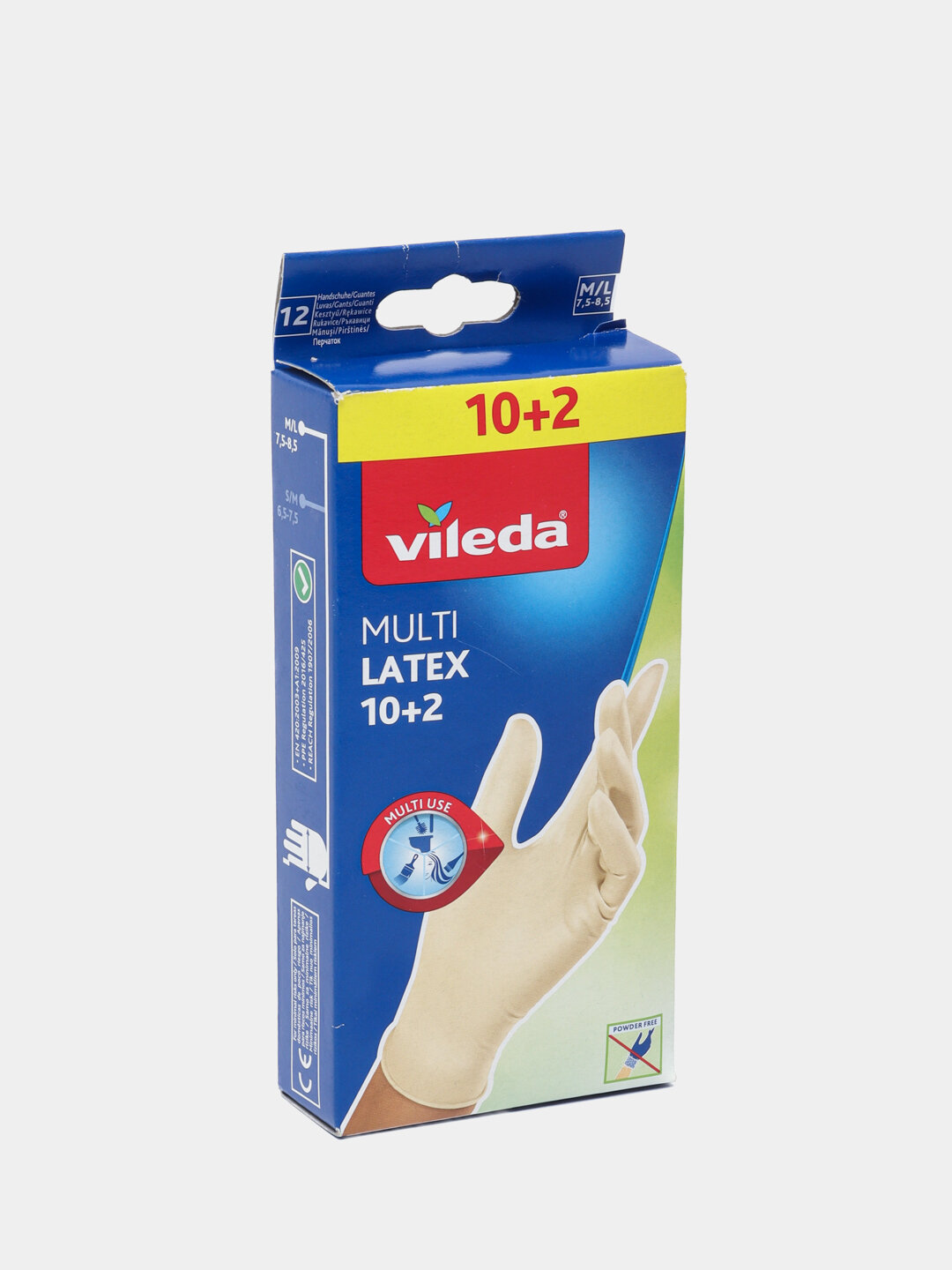 Латексные перчатки Vileda Multi Latex Gloves 12шт, для уборки, мытья посуды, работы в саду — фото 1