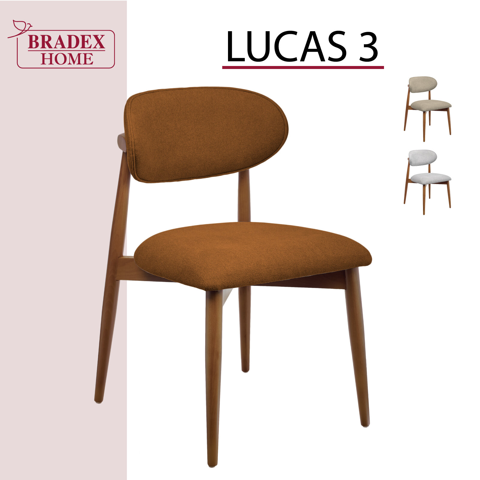 Стул кухонный со спинкой обеденный мягкий Lucas3 терракотовый букле с ножками цвета орех