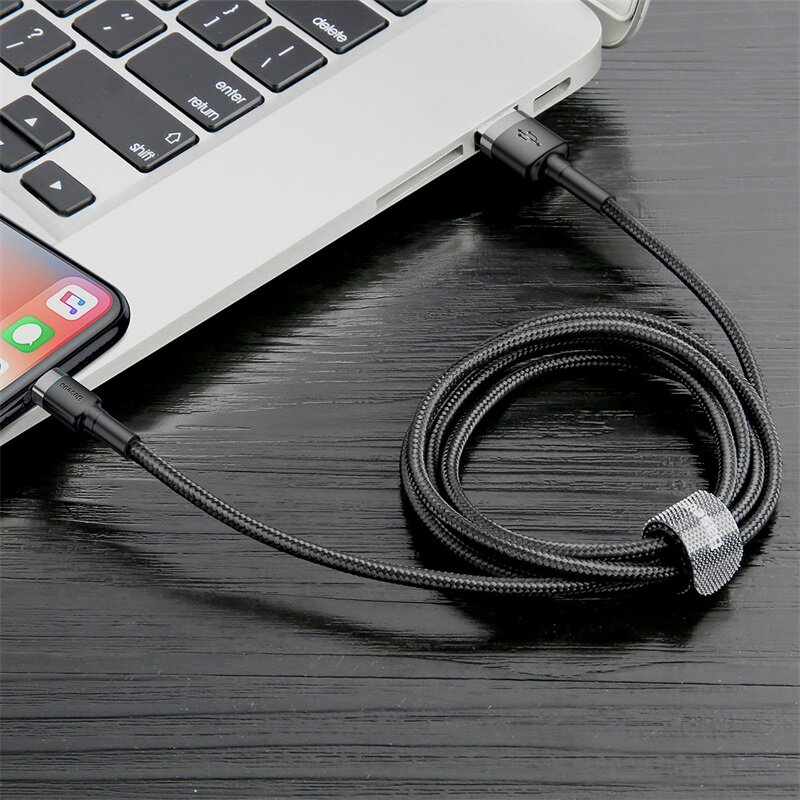 Кабель Baseus Cable USB For lightning 2.4A 1M Gray+Black CALKLF-BG1 — фото 1