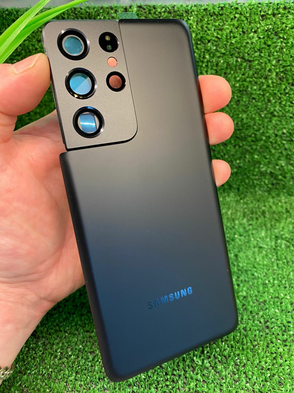 Задняя крышка (стекло) на Samsung Galaxy S21 Ultra (SM-G998B) цвет - "Черный Фантом" Премиум качество