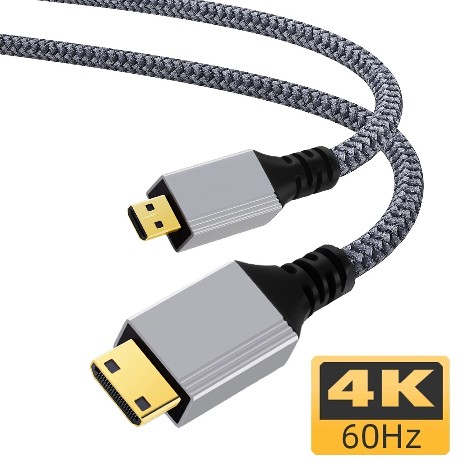 Адаптер Micro HDMI-совместимый для Raspberry Pi 4, 1080P 4K Mini HDMI-совместимый, 4K Braided Cable, 0.3m