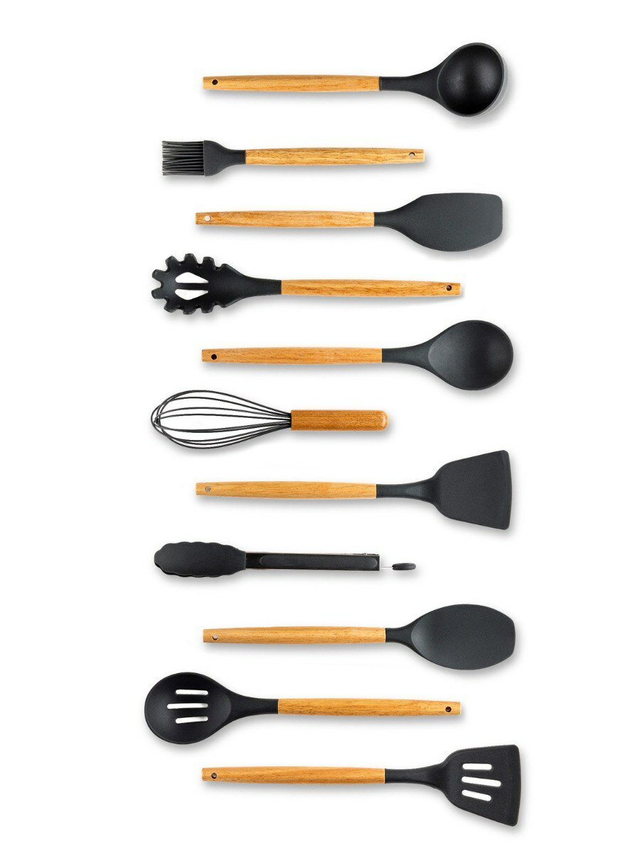 Набор кухонных принадлежностей 11 предметов на подставке , серый — фото 1