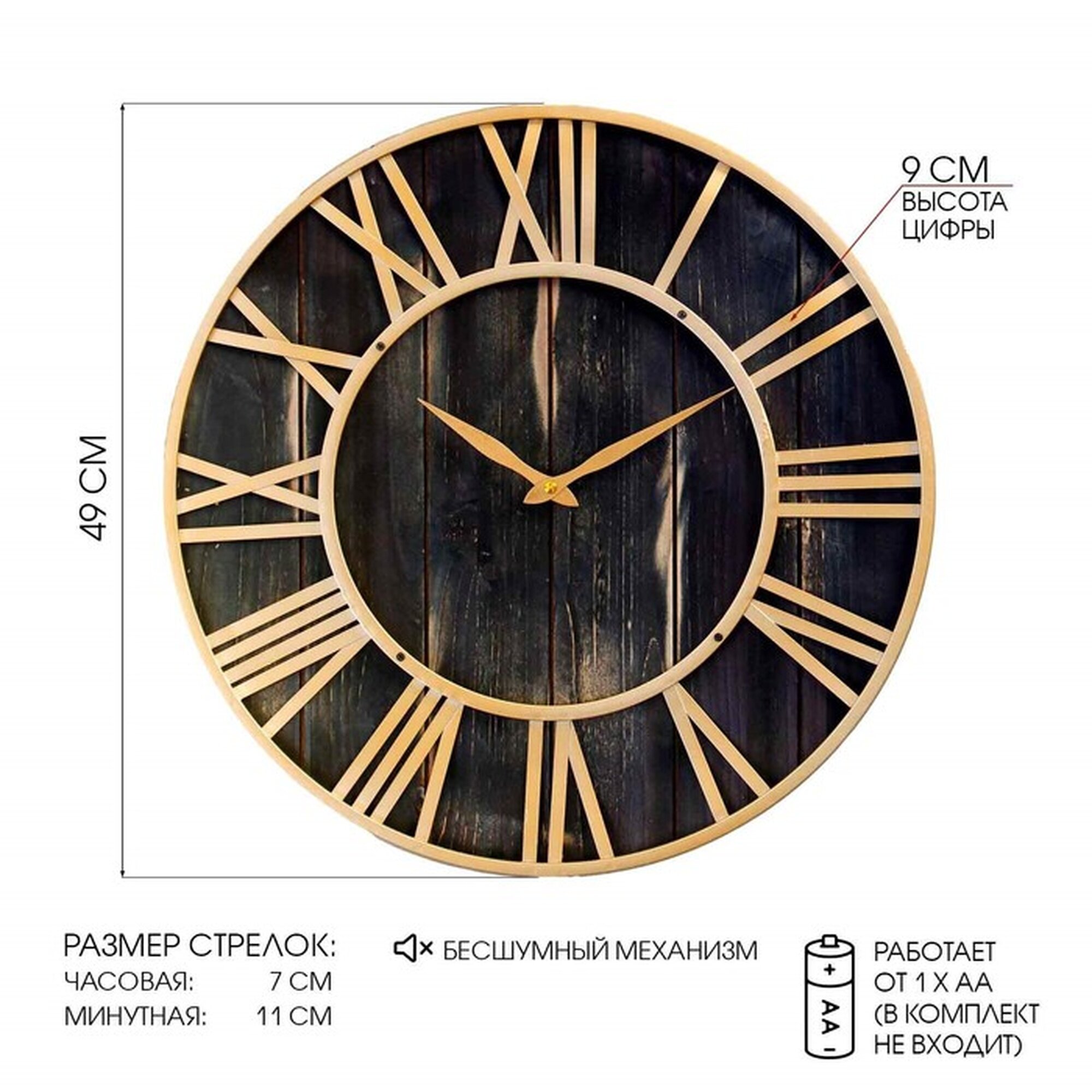 Часы настенные серия: Лофт «Кесвик» плавный ход d - 49 см