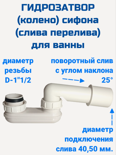 Изображение товара Гидрозатвор (колено) сифона (слива перелива) THERMOLUX для ванны