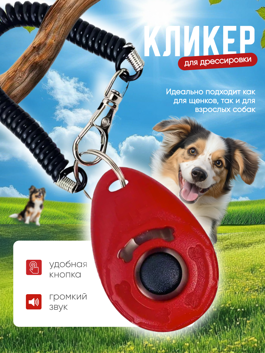 Кликер для дрессировки собак DRAKON IRG кликер с браслетом, с кнопкой, красный кликер — фото 1