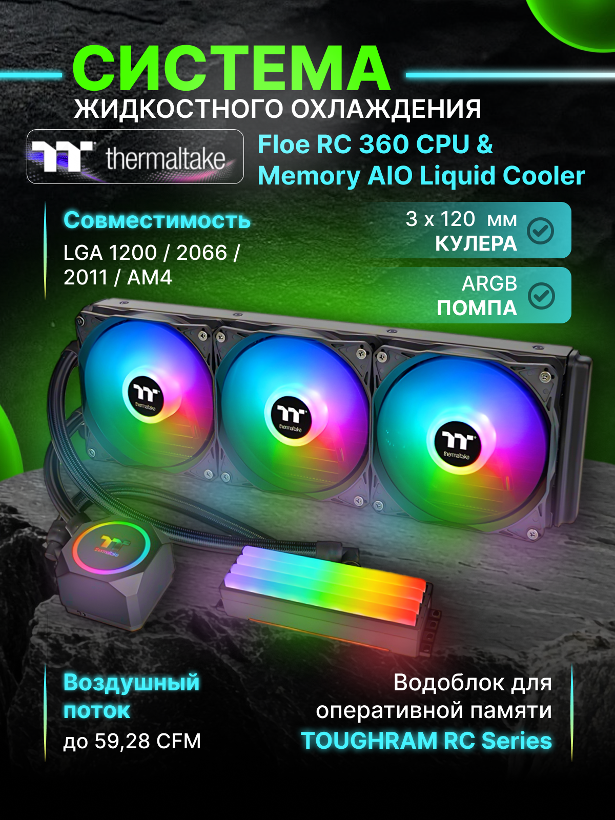 Жидкостная система охлаждения Thermaltake Floe RC360 CPU & Memory AIO Liquid Cooler (CL-W290-PL12SW-A)