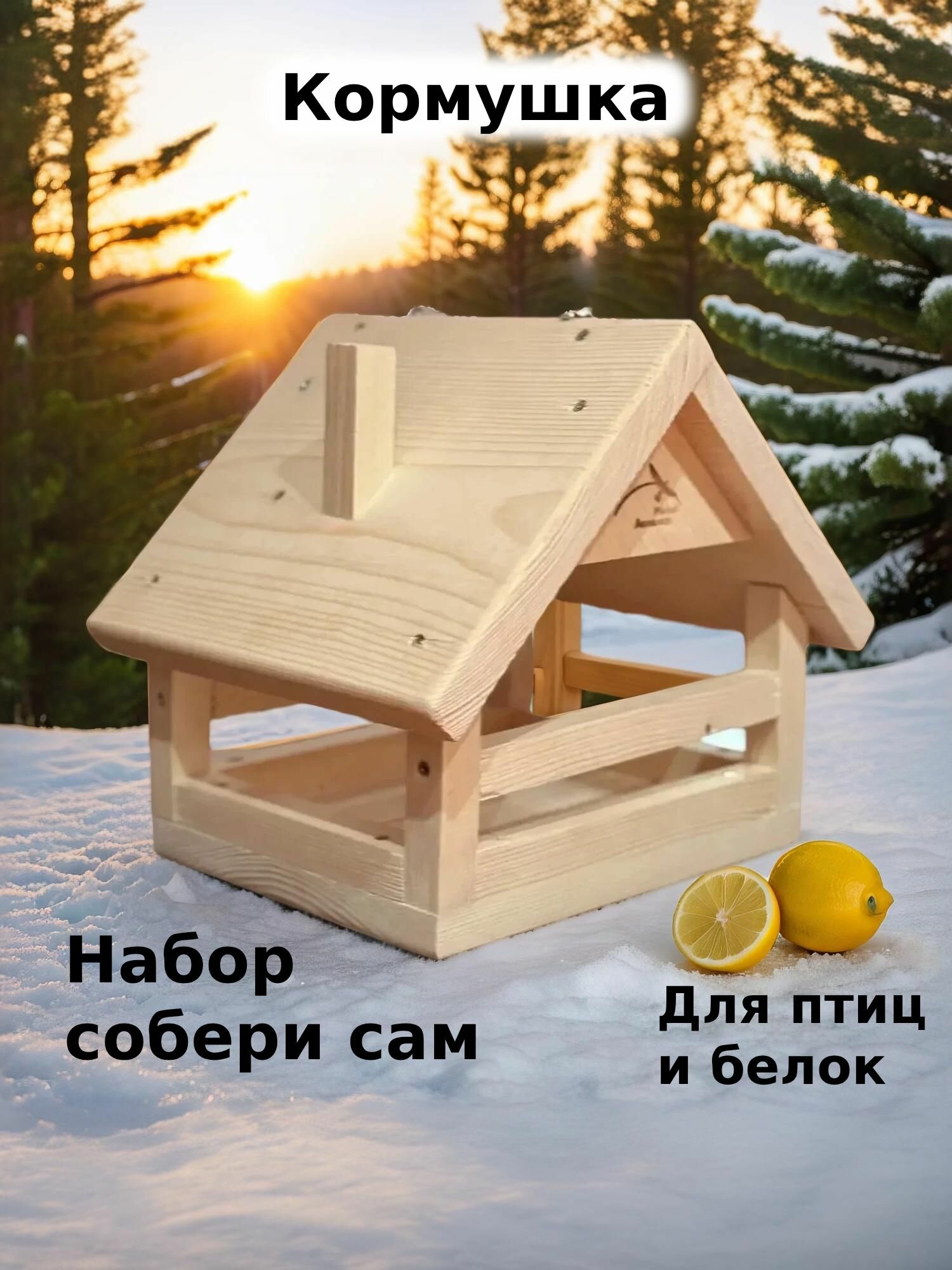 Деревянная кормушка для птиц и белок уличная на дерево набор 