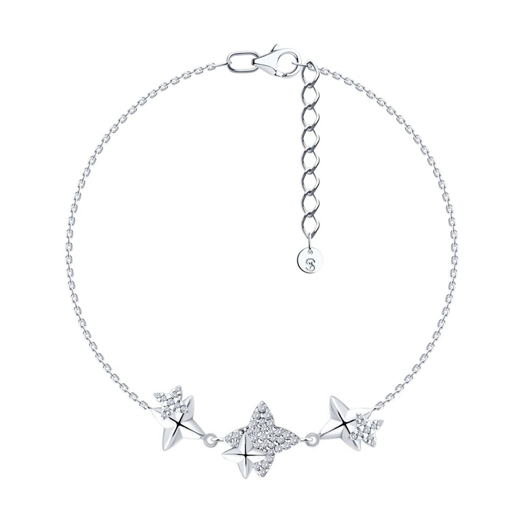 Браслет Diamant online, серебро, 925 проба, родирование, фианит