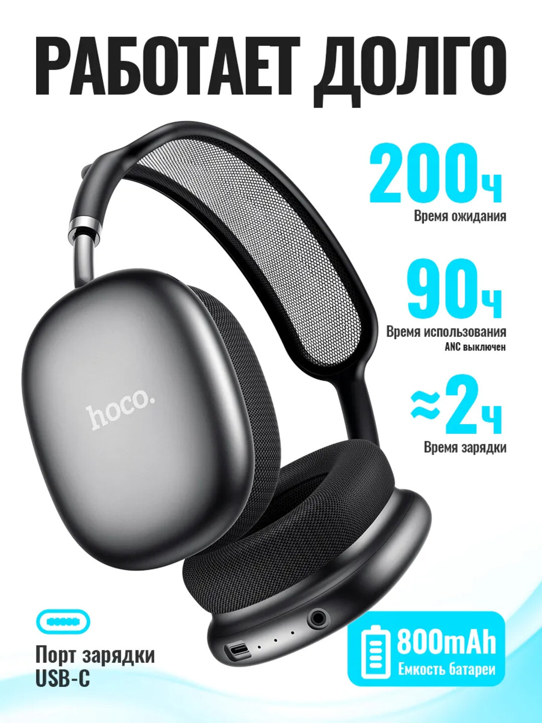 Беспроводные наушники Hoco W55 Plus Happiness, с активным шумоподавлением (ANC)