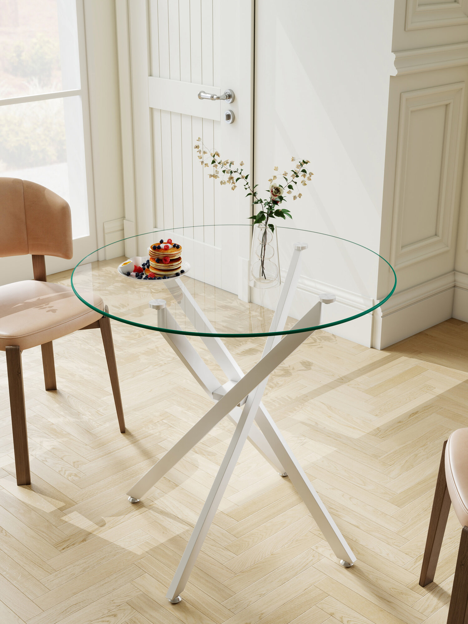 Стол обеденный YDT800-W 80х80х75см закаленное стекло / металл