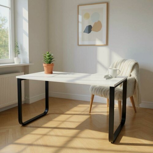 Изображение товара Стол обеденный/ Лофт, цвет Белый, 130*80*75 см. Ножки лофт черные.