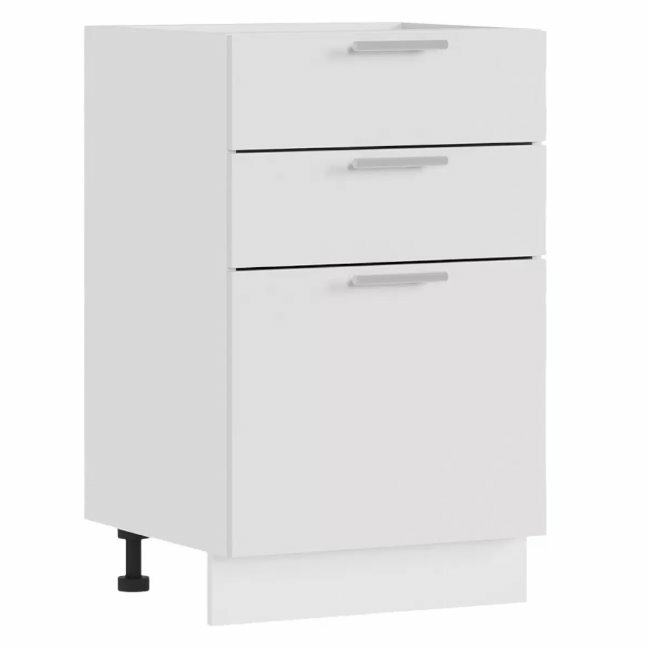 Кухонный напольный модуль шкаф-тумба с 3 ящиками для кухни 50см - Белый глянец (Без столешницы)