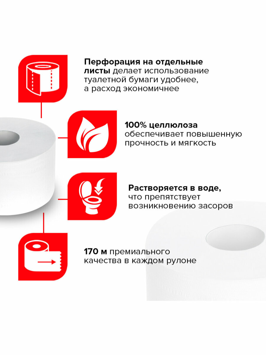 Картинки Бумага туалетная 170м, LAIMA (T2), PREMIUM, 2-сл, цвет белый, комплект 12 рулонов, 126092