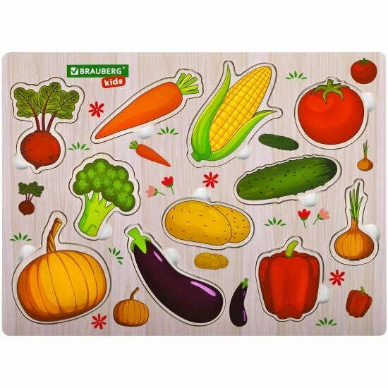 Рамка-вкладыш Brauberg KIDS деревянная развивающая "Овощи" 22х30 см 665255