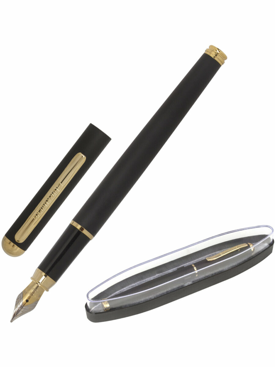 Ручка подарочная перьевая BRAUBERG Maestro, синяя, корпус черный с золот. деталями, линия 0,25 мм, 143471 — фото 1