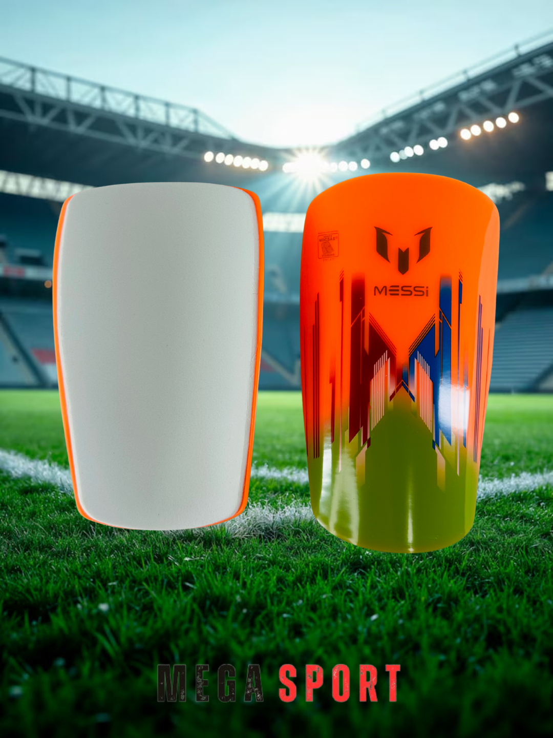 Щитки для футбола, оранжевые, защита голени, пластик, взрослые, L — фото 1