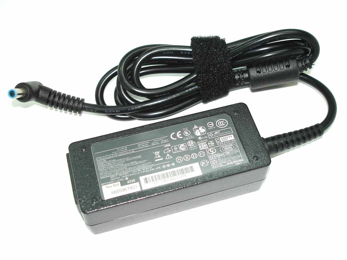 Блок питания (сетевой адаптер) для ноутбуков HP 19.5V 2.31A 45W 4.5x3.0 мм с иглой черный, с сетевым кабелем