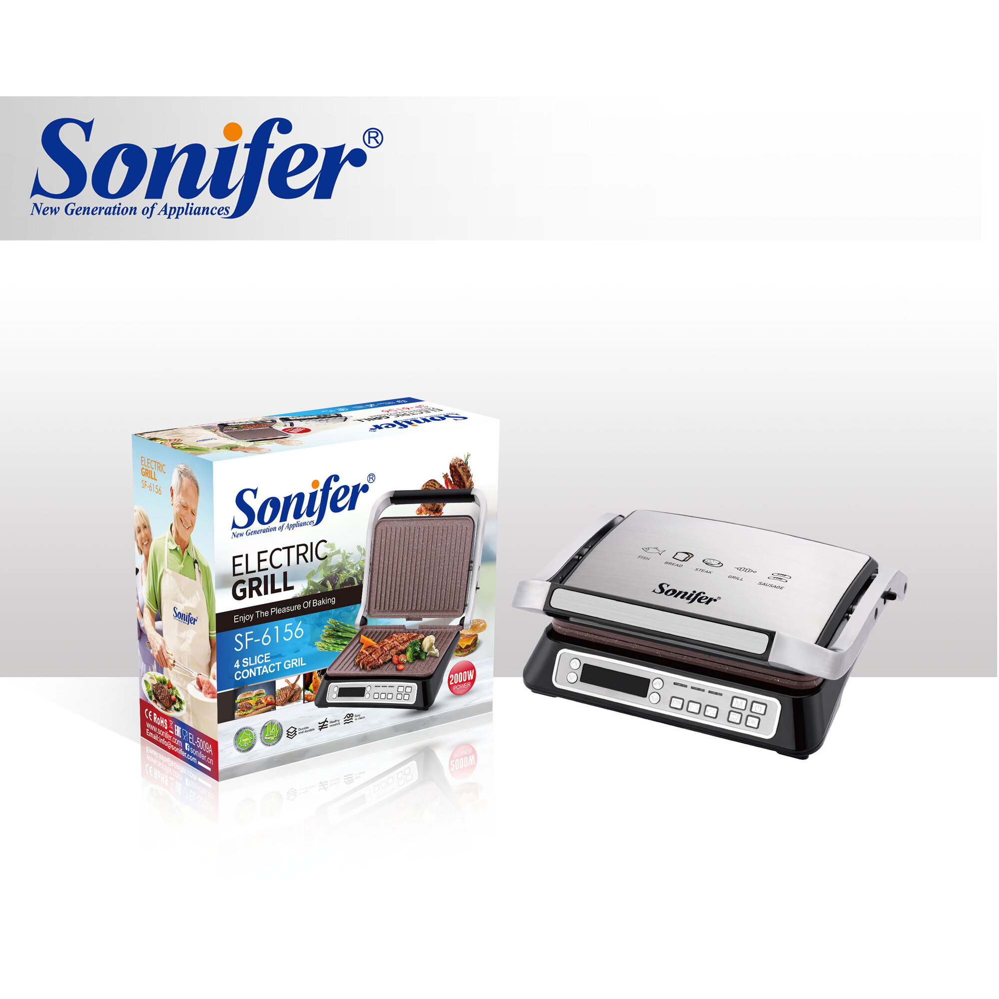Электрический гриль Sonifer SF-6156, антипригарное покрытие, с защитой от перегрева