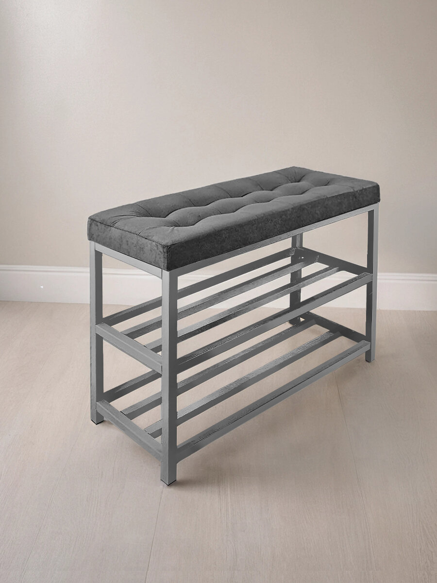 Банкетка обувница лофт в прихожую с мягким сиденьем и полками для обуви