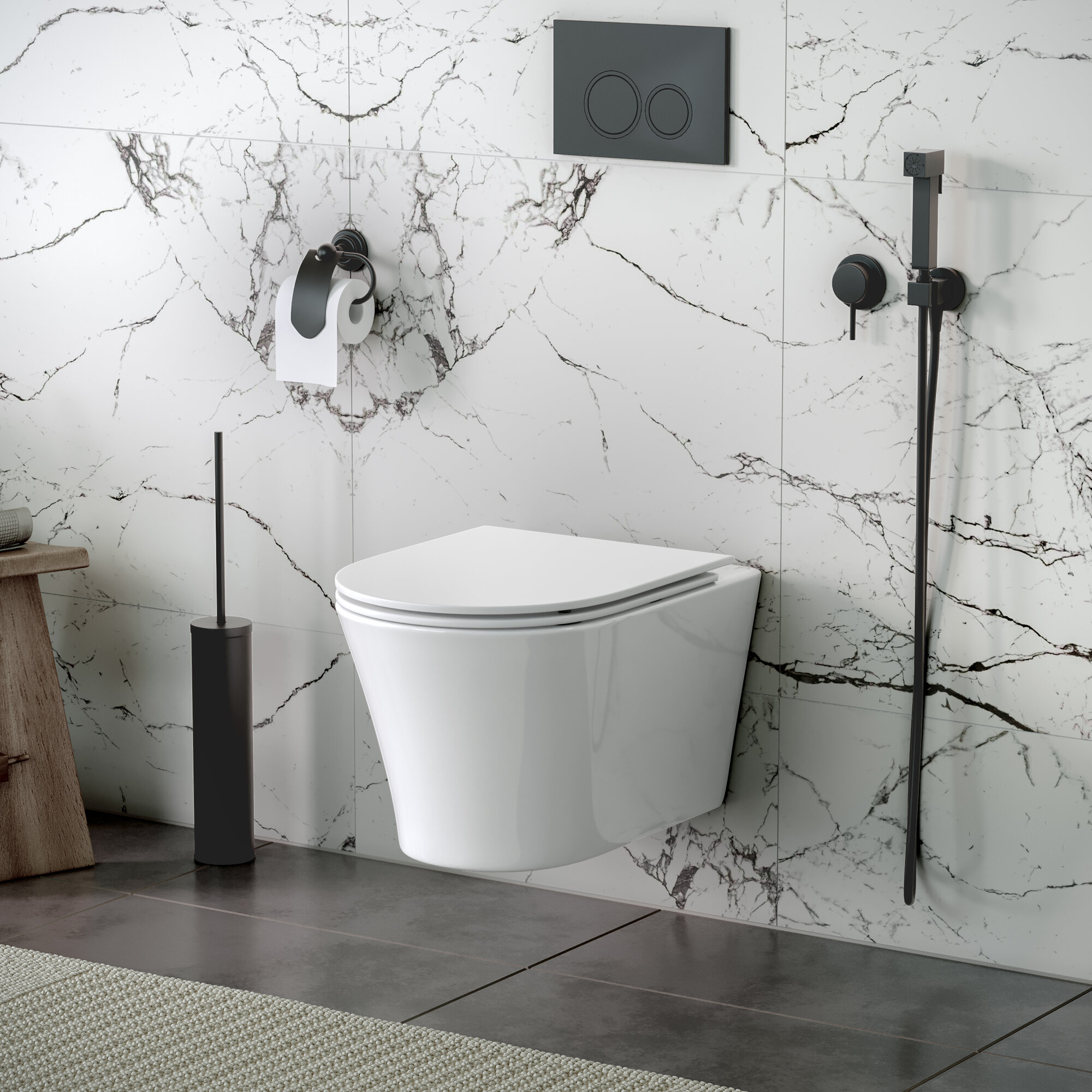 Унитаз подвесной Grossman Thin Rim GR-5604SQ (520х360х355) тонкий ободок белый с тонкой крышкой микролифт смыв торнадо