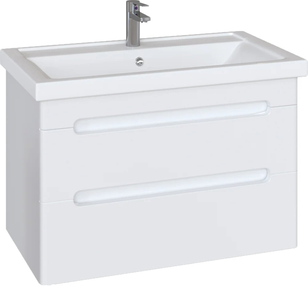 Тумба с раковиной SanStar Адель 80 подвесная 81 5 см с ящиками белая прямоугольная из МДФ из фарфора