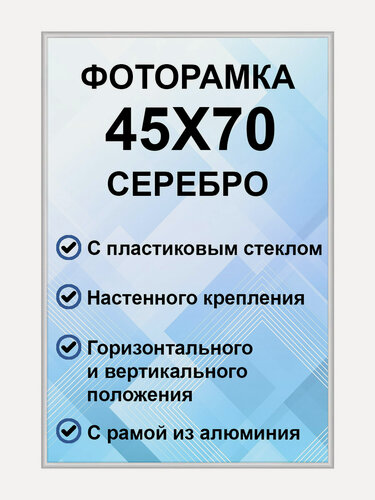 Изображение товара Фоторамка металлическая серебристая для постера, картины, фотографии 45х70 см