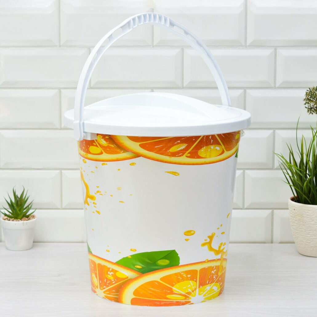 Ведро пластиковое 14л с крышкой дизайн 