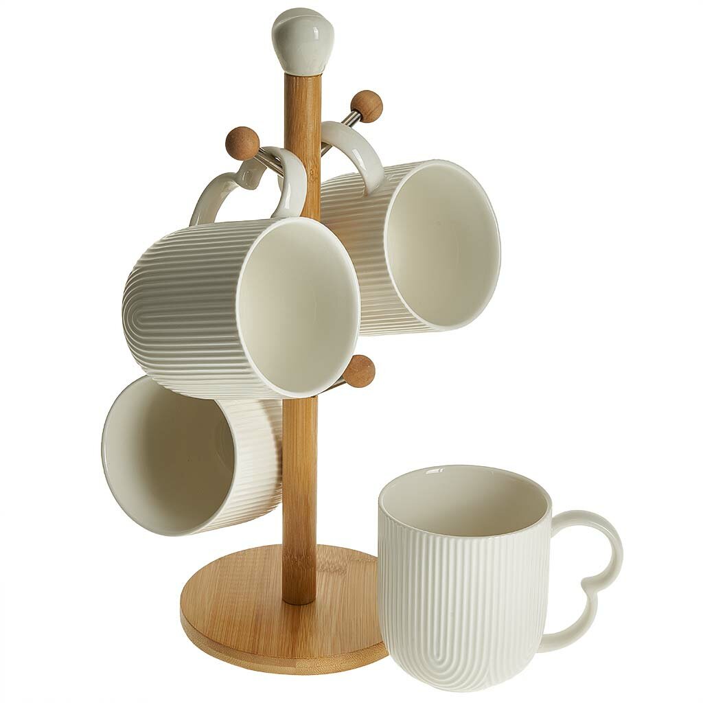 Набор кружек из фарфора на бамбуковой подставке Alpenkok AK1 0037
