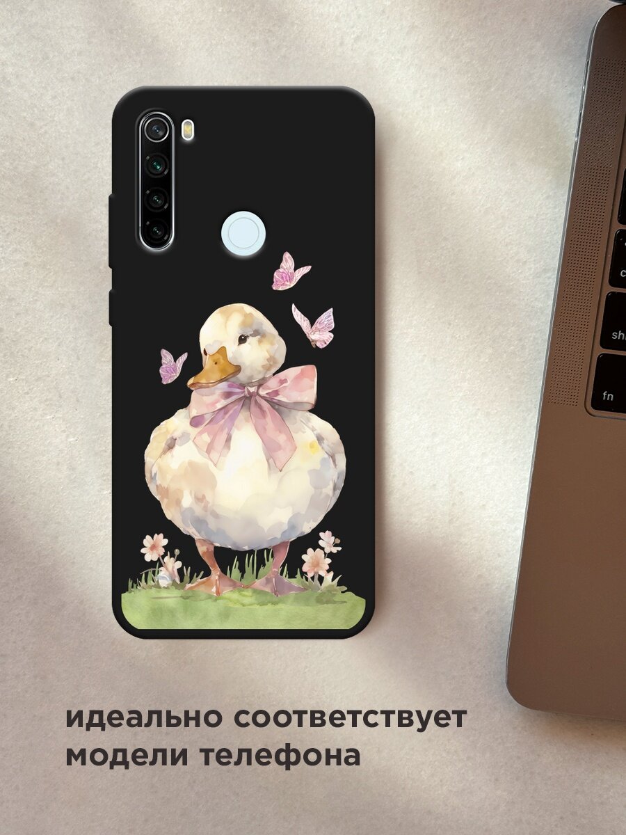 Черный матовый чехол на Xiaomi Redmi Note 8T / Сяоми Редми Нот 8Т с принтом "Гусыня с бантиком" — фото 1