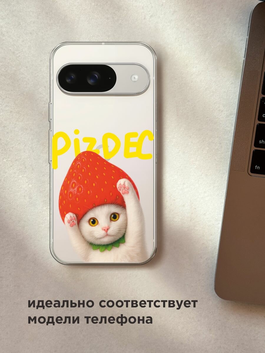 Чехол на Google Pixel 9 / Гугл Пиксель 9 с принтом "Котик с надписью", прозрачный — фото 1