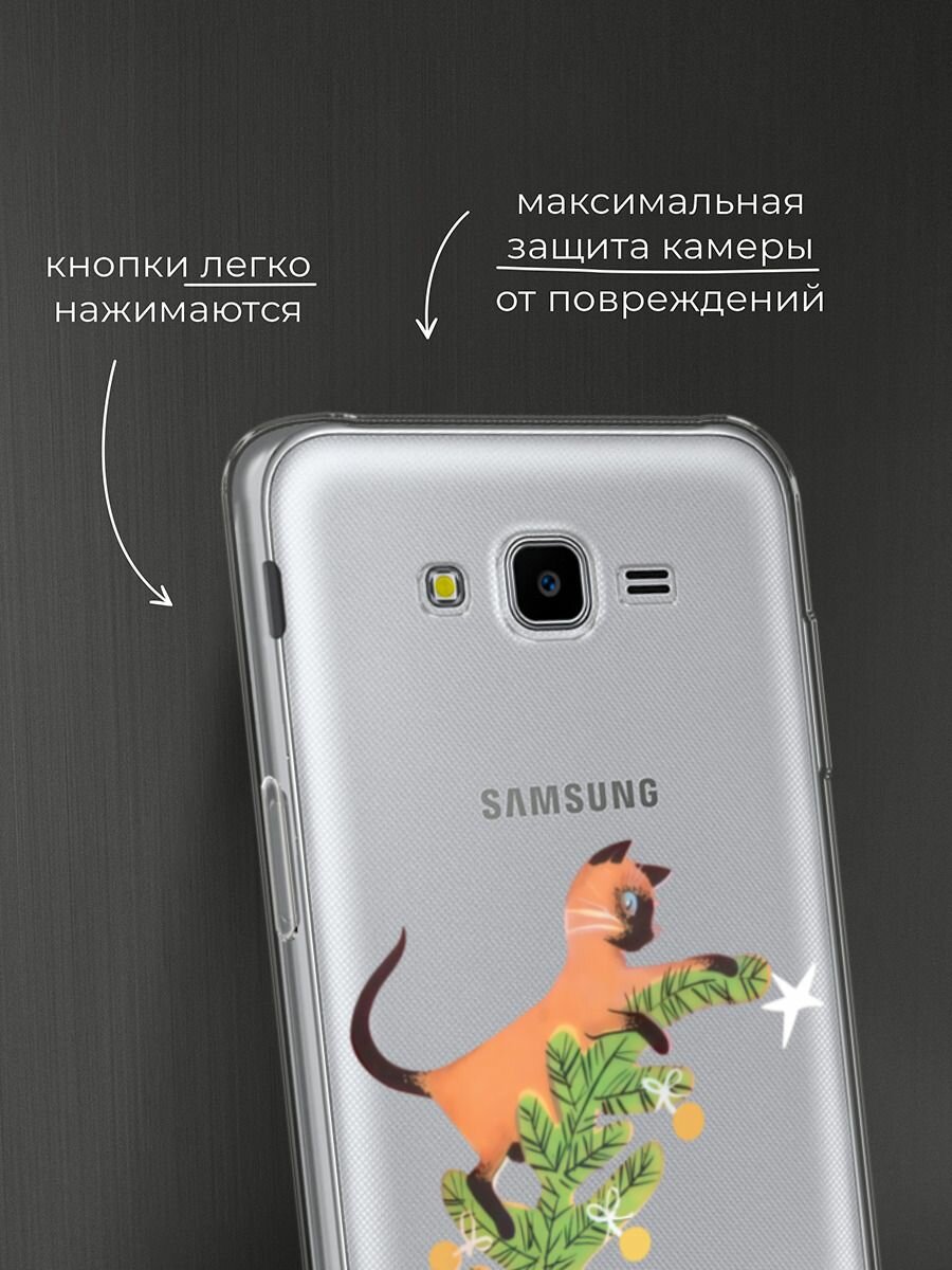 Чехол на Samsung Galaxy J7 Neo / Самсунг Галакси Джей 7 Нео с принтом "Кот на елке", прозрачный — фото 1