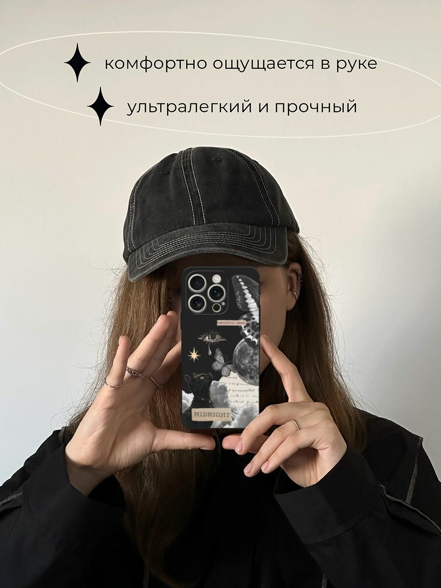 Черный матовый чехол на Apple iPhone 16 Pro / Айфон 16 Про с принтом "midnight collage" — фото 1